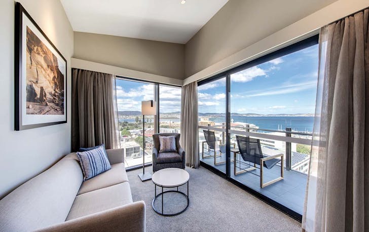 Interior of a suite at the Vibe Hotel, one of the best hotels in Hobart.