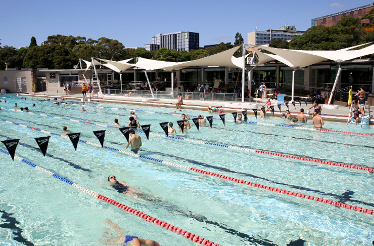 people swimming in open air lap pool