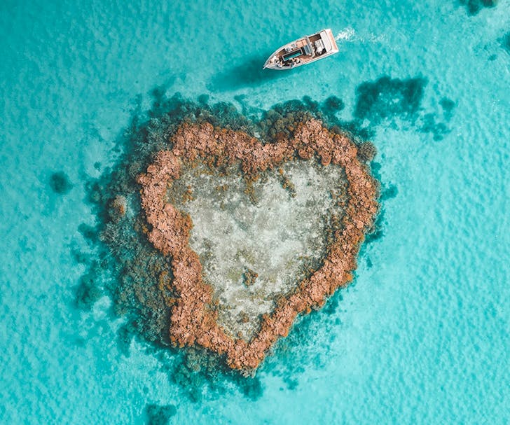 aerial view of famous heart shaped island in australia