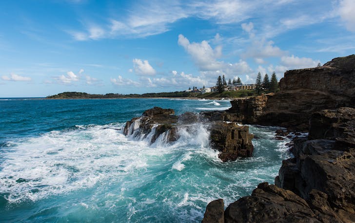 waves crash against the shore of Yamba